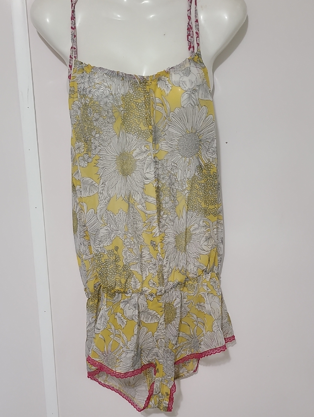 Floral Yellow Lace-Trim Chemise Slip